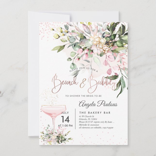 PixDezines Watercolor Pink Gum Brunch Bubbly Invitation (Front)
