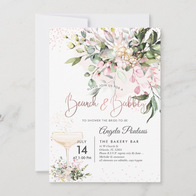 PixDezines Watercolor Pink Gum Brunch Bubbly Invitation (Front)