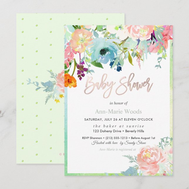 PixDezines Watercolor, Pink Peonies Baby Shower Invitation (Front/Back)
