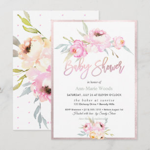 PixDezines Watercolor, Pink Peonies Baby Shower Invitation
