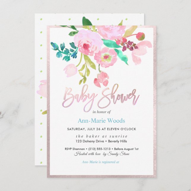 PixDezines Watercolor, Pink Ranunculus Baby Shower Invitation (Front/Back)