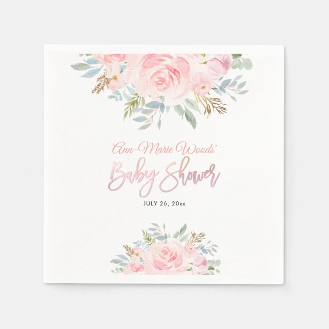 PixDezines Watercolor Pink Roses Baby Shower Invit Napkin (Front)