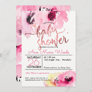 PixDezines Watercolor Pink Roses Baby Shower Invitation