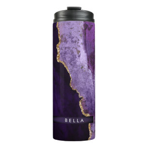 PixDezines WATERCOLOR PURPLE AGATE FAUX GOLD Thermal Tumbler