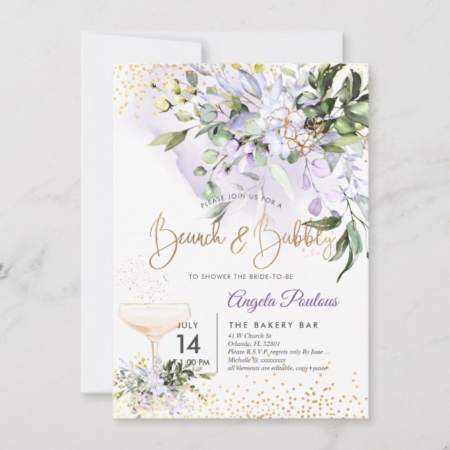 PixDezines Watercolor Purple Gum Brunch Bubbly Invitation (Front)