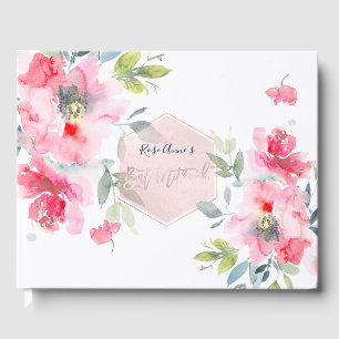 PixDezines Watercolor Red Ombre Rose Bat Mitzvah Guest Book