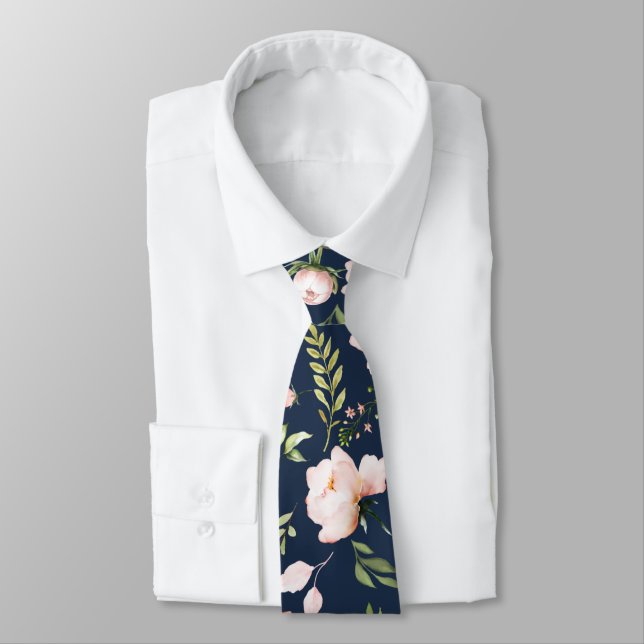 PixDezines Watercolor Roses Blush Cream  Tie (Tied)