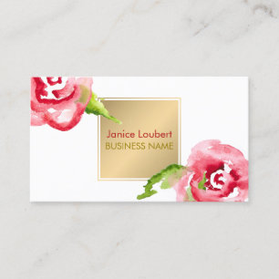 PixDezines Watercolor Roses/Faux Gold Business Card