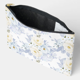 PixDezines Watercolor Roses Ice Blue Cream Accessory Pouch