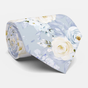 PixDezines Watercolor Roses Ice Blue Cream Neck Ti Tie