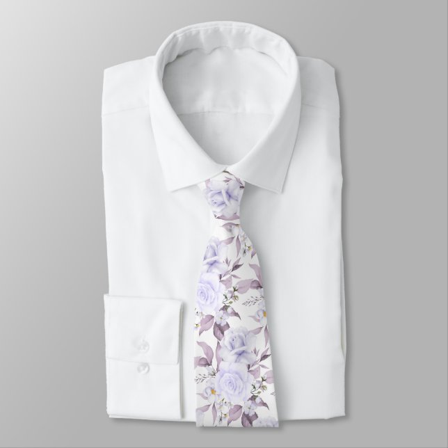 PixDezines Watercolor Roses Purple Mauve Tie (Tied)