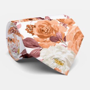 PixDezines Watercolor Rust Orange Roses Fall Tie