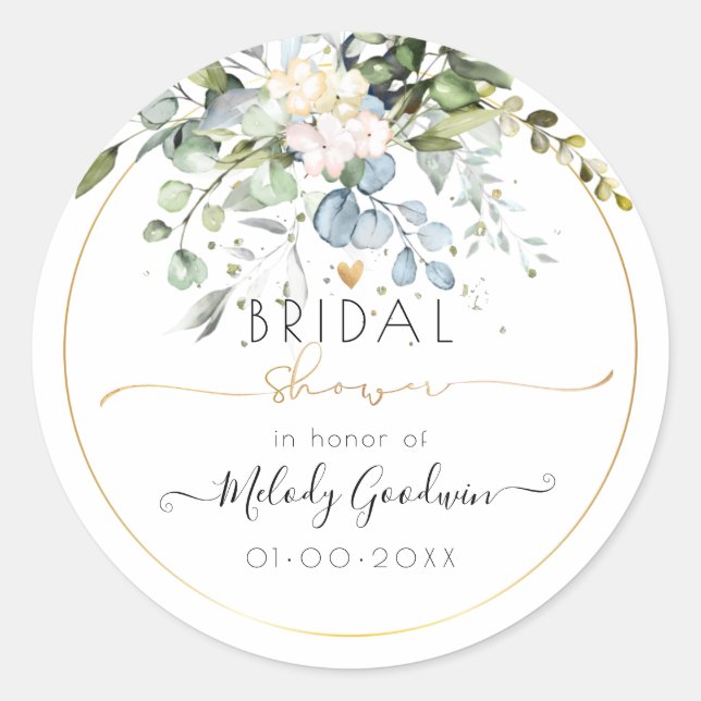 PixDezines Watercolor Rustic Blue Gum Eucalyptus Classic Round Sticker (Front)