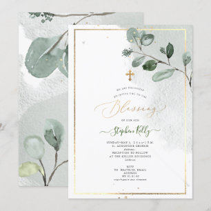 PixDezines Watercolor Rustic Eucalyptus Baptism Invitation