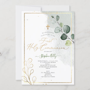 PixDezines Watercolor Rustic Eucalyptus Communion Invitation