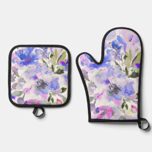 PixDezines Watercolor Summer Garden Roses  Oven Mitt & Pot Holder Set