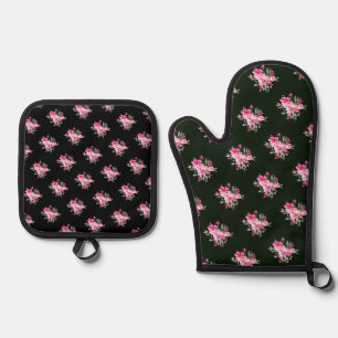 PixDezines Watercolor Summer Garden Roses Oven Mitt & Pot Holder Set