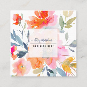 PixDezines Watercolor Summer Garden Roses Square Business Card