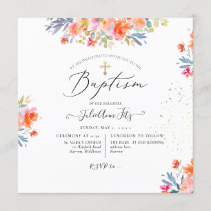 PixDezines Watercolor Summer Roses Baptism Invitation