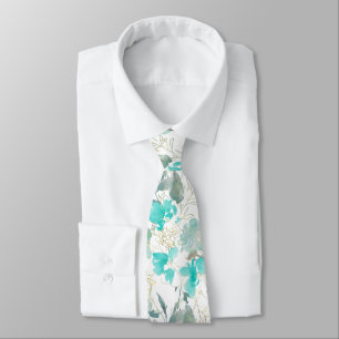 PixDezines Watercolor Sweetpeas Aqua n Dusty Blue Tie
