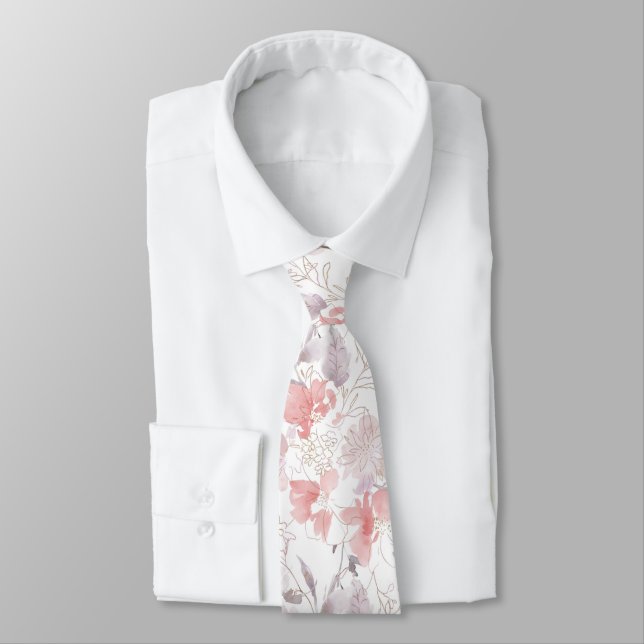 PixDezines Watercolor Sweetpeas Blush Pink Mauve Tie (Tied)