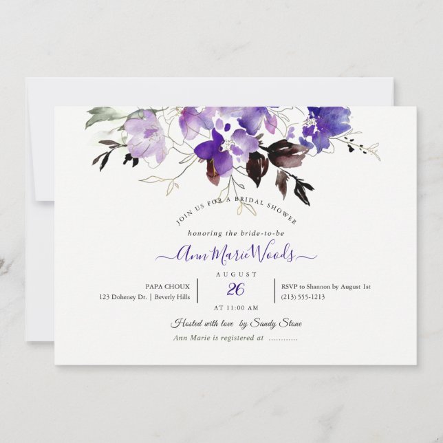 PixDezines Watercolor Sweetpeas Violet Purple Invitation (Front)