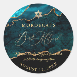PixDezines Watercolor Teal Agate Bar Mitzvah  Classic Round Sticker