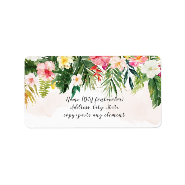 PixDezines Watercolor Tropical Flowers Arrangement Label (Front)