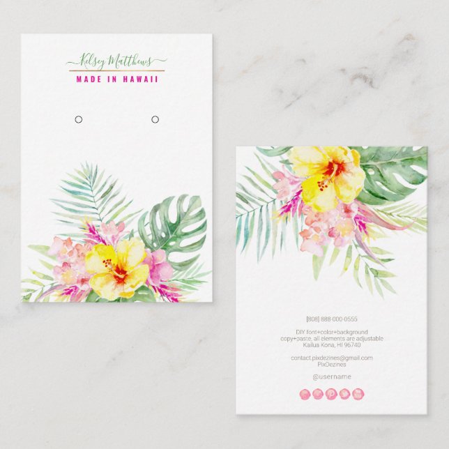 PixDezines Watercolor Tropical Paradise Earrings Business Card (Front/Back)