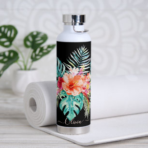 PixDezines Watercolor Tropical Paradise Flowers Wa Water Bottle