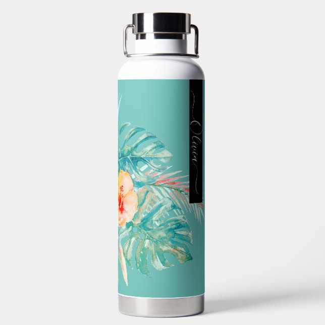 PixDezines Watercolor Tropical Paradise Flowers Water Bottle (Back)