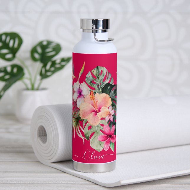 PixDezines Watercolor Tropical Paradise Flowers Water Bottle (Yoga)