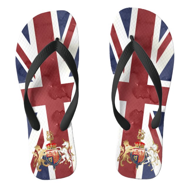 PIXDEZINES WATERCOLOR UNION JACK and INSIGNIA Flip Flops (Footbed)