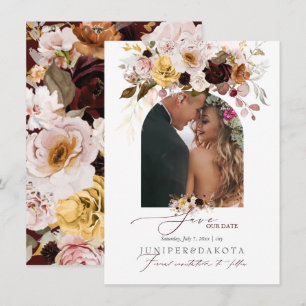 PixDezines Watercolor Vintage Fall Roses Dahlias   Save The Date