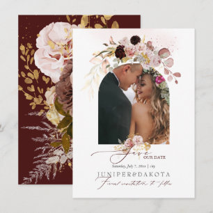 PixDezines Watercolor Vintage Fall Roses Dahlias  Save The Date