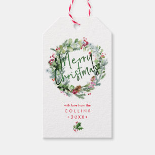 PixDezines WATERCOLOR WINTER CHRISTMAS WREATH Gift Tags