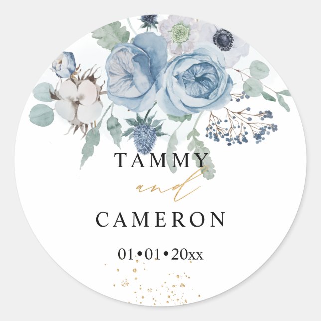 PixDezines Watercolor Winter Dusty Blue Cotton  Classic Round Sticker (Front)