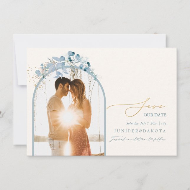 PixDezines Watercolor Winter Eucalyptus Wreath Save The Date (Front)