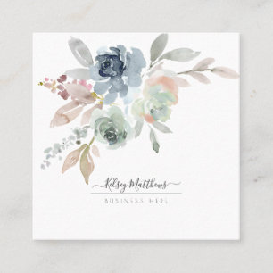 PixDezines Watercolor Winter Roses, Dusty Blue Square Business Card