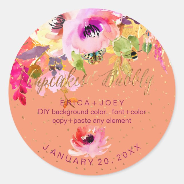 PixDezines Watercolor Wisteria+Peonies Classic Round Sticker (Front)