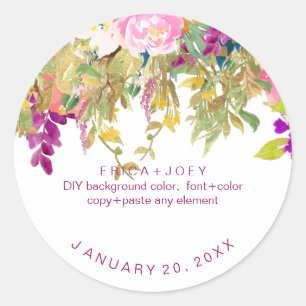PixDezines Watercolor Wisteria+Peonies Classic Round Sticker