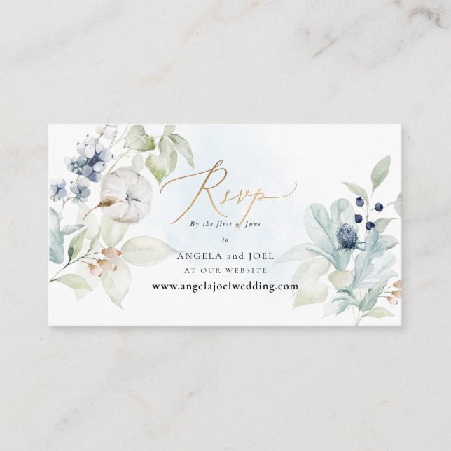  PixDezines Web RSVP Dusty Blue Winter Cotton Enclosure Card (Front)