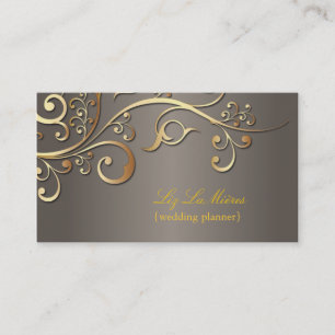PixDezines Wedding Planner, gold ornamental swirls Business Card