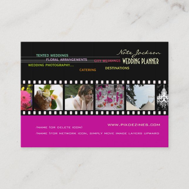 PixDezines wedding planners/diy colours+fonts Business Card (Front)