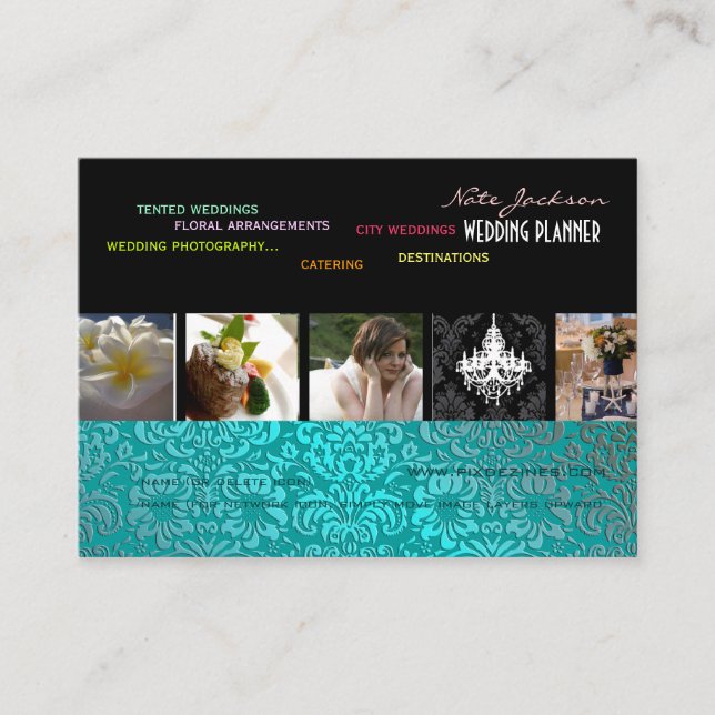 PixDezines wedding planners/diy colours+fonts Business Card (Front)