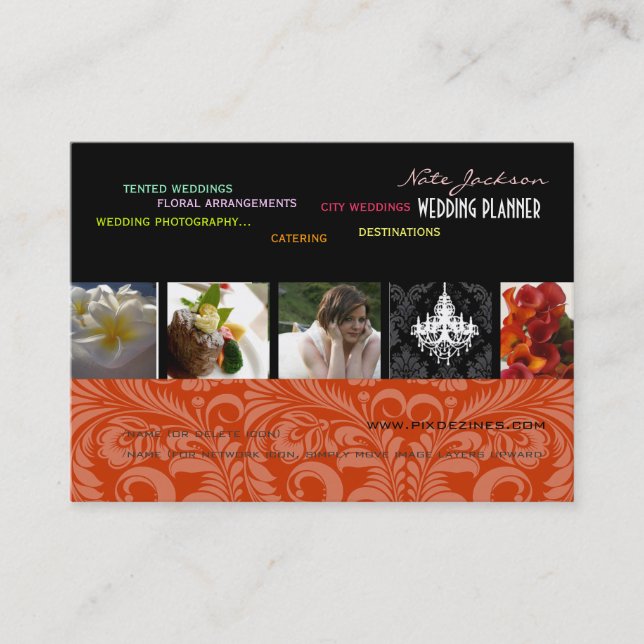 PixDezines wedding planners/diy colours+fonts Business Card (Front)