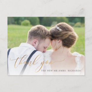 PixDezines Wedding Thank You/Faux Gold Script Announcement Postcard