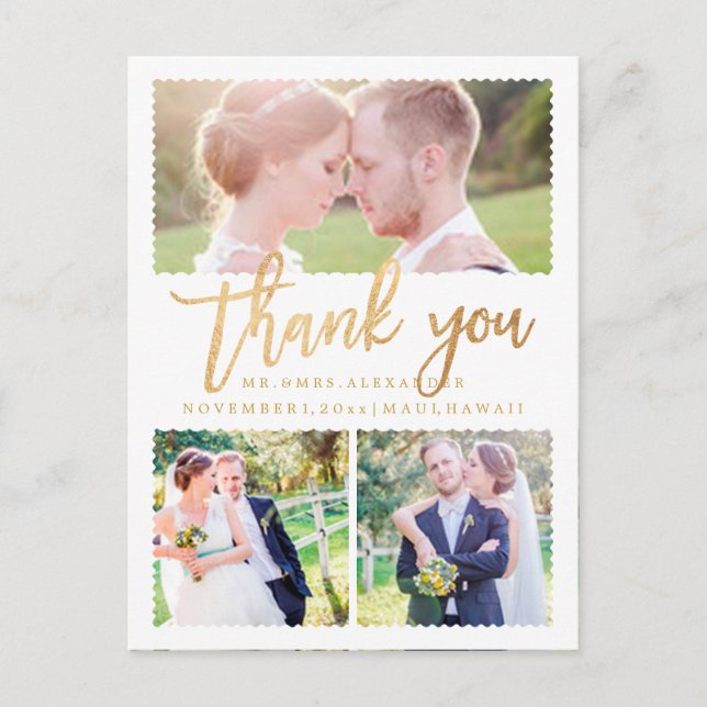 PixDezines Wedding Thank You/Faux Gold Script Postcard (Front)