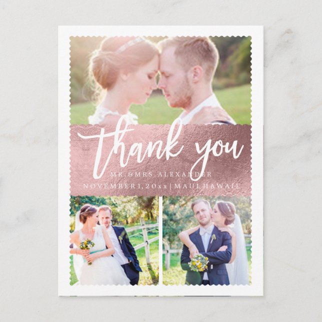 PixDezines Wedding Thank You/Faux Rose Gold Script Postcard (Front)