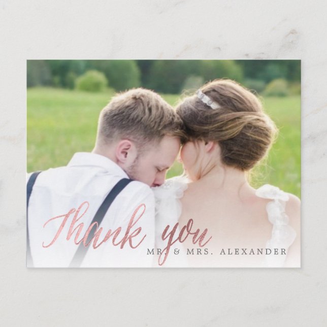 PixDezines Wedding Thank You/Faux Rose Gold Script Postcard (Front)